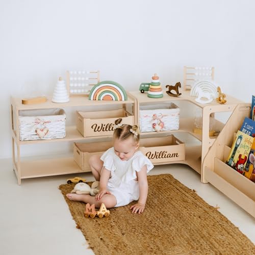 Montessori Wooden Bookshelf and Toy Storage Set