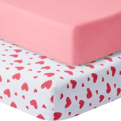 GUNTAIL Pack n Play Sheets 2 Pack Love Pink 38x26 Inch