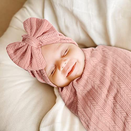 DRESHOW BQUBO Baby Swaddle Set 4PCS with Hat and Bow
