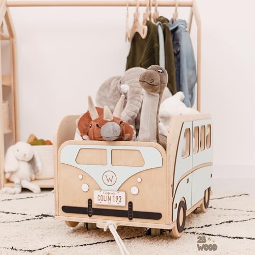 Personalized Wooden Toy Box with Wheels for Kids