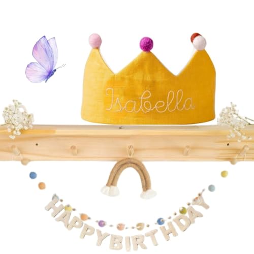 Yellow Birthday Crown with Custom Embroidered Name