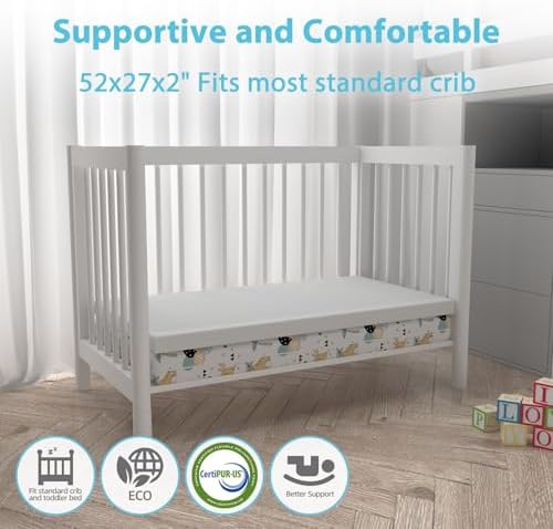 2 Crib Mattress Topper with Waterproof Cover and Gel-Foam Padding