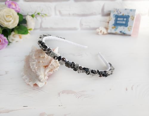 Navy Blue Quartz Beaded Hairband for Women