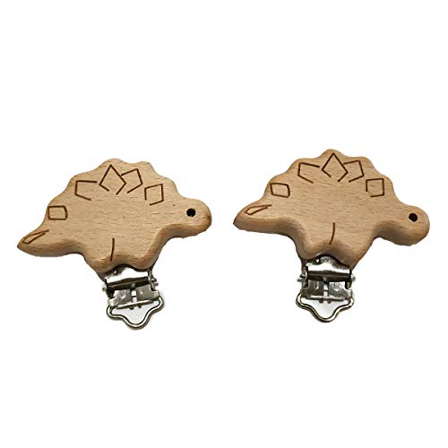 20pcs Natural Beech Wood Pacifier Clips Stegosaurus Shape DIY Chain Accessory