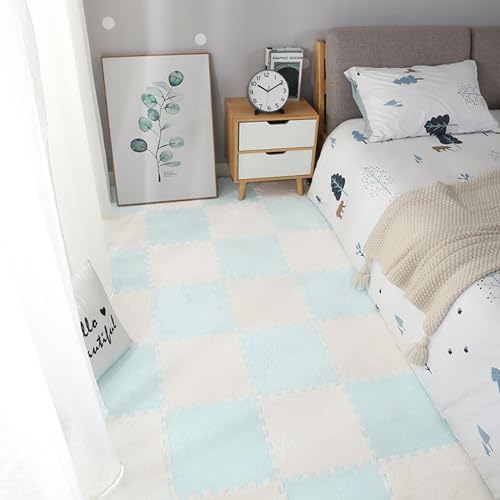 12 Pcs Shaggy Foam Carpet Tiles - 12 x 12 SkyBlue 1