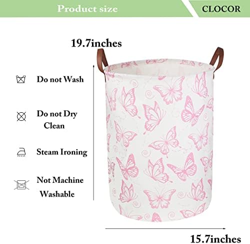 CLOCOR Pink Butterfly Laundry Basket