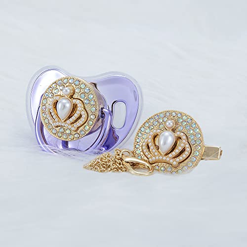 MIYOCAR 3D Bling Diamond Crown Pacifier Clip Set