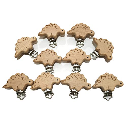 20pcs Natural Beech Wood Pacifier Clips Stegosaurus Shape DIY Chain Accessory