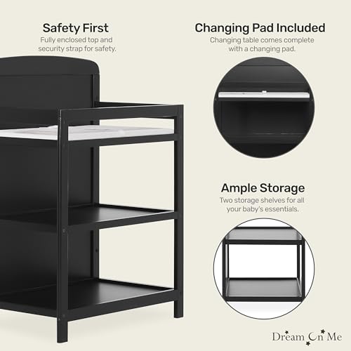 Dream On Me Anna 3 in 1 Convertible Crib with Changing Table Black