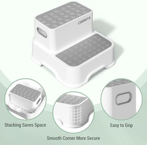 COOSEYA 2 Step Stools for Kids - No-Slip and Cute