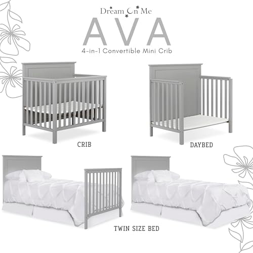 Dream On Me Ava 4-in-1 Convertible Mini Crib in Pebble Grey