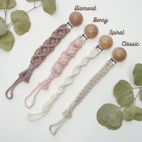 Macrame Baby Pacifier Clip - Boho Style Neutral Design Gift for Boys Girls