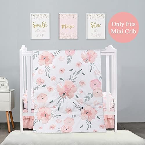 PINNKKU 3-Piece Mini Crib Bedding Set - Floral 1