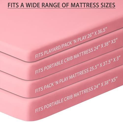 GUNTAIL Pack n Play Sheets 2 Pack Love Pink 38x26 Inch