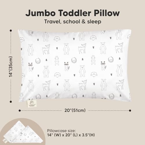 KeaBabies Jumbo Toddler Pillow with Case - Soft Organic Cotton