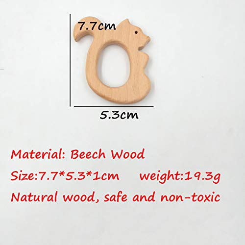 2pcs Natural Beech Wood Squirrel Teether Pendant
