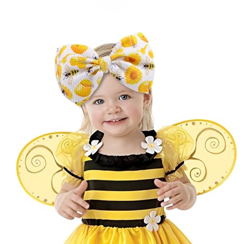 YanJie Baby Girls Headband with Bow Sunflower Printed Wide Elastic Headwrap 2 Count