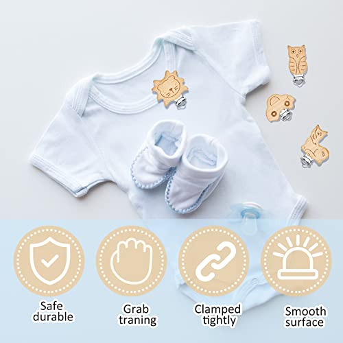 20 Piece Wood Pacifier Clips with Cute Animal Patterns