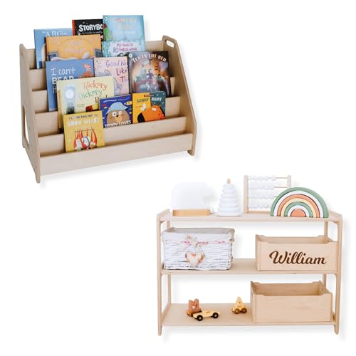 Montessori Wooden Bookshelf and Toy Storage Set