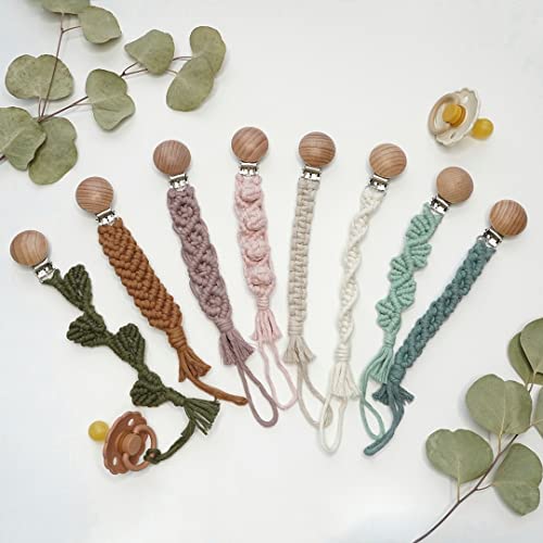 Macrame Baby Pacifier Clip - Boho Style Neutral Design Gift for Boys Girls