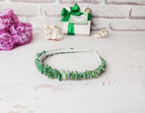 Handmade Green Pearl Crown Headband for Bridesmaid Wedding