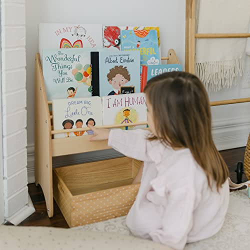 Montessori Bookshelf for Toddler Natural Wooden Storage Shelf