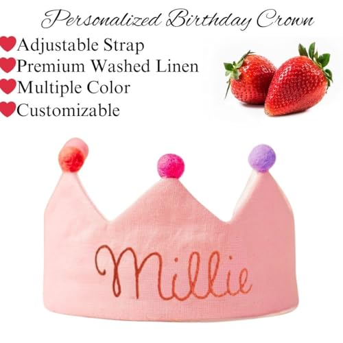 Personalized Pink Baby Birthday Crown with Embroidered Name