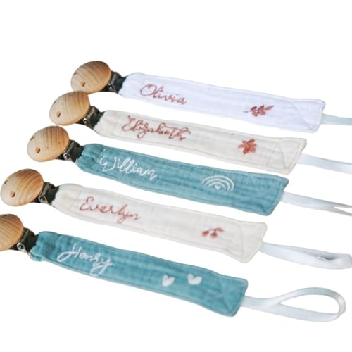 Custom Embroidered Pacifier Clip Holder 6x1 Inch Secure Metal Clasp