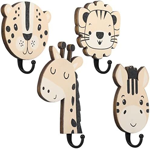 Qunclay 4 Pcs Safari Animal Wall Hooks for Kids Nursery