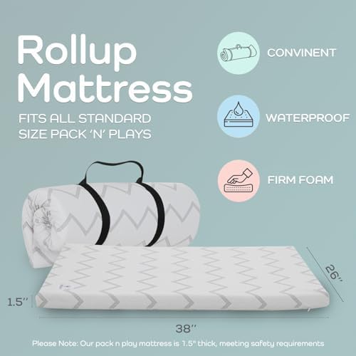 Waterproof Pack and Play Mattress Pad - 38x26 Roll Up Style