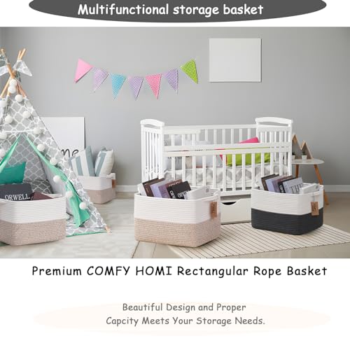 COMFY-HOMI 3-Pack Cotton Rope Woven Baskets with Handles