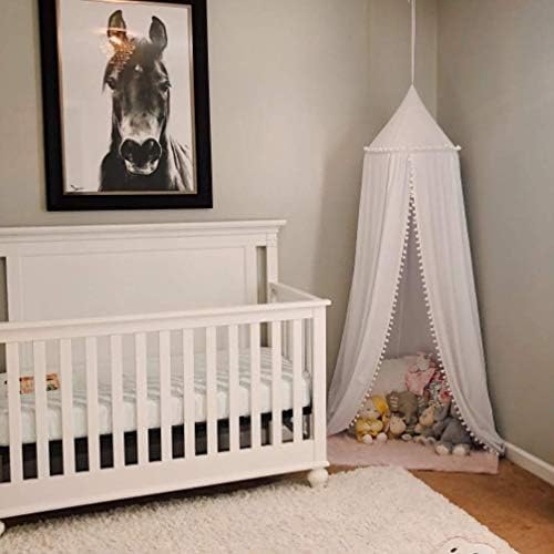 LOAOL Bed Canopy with Pom Pom for Kids Crib