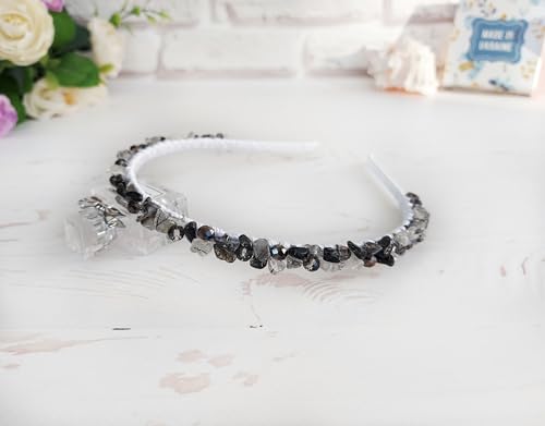 Navy Blue Quartz Beaded Hairband for Women