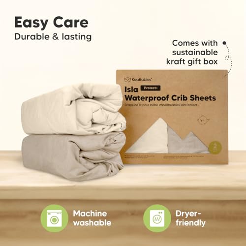 KeaBabies 2-Pack Waterproof Crib Sheets - 52x28 Neutral