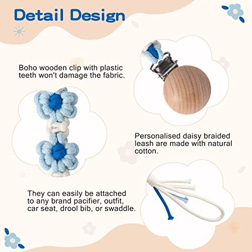 Boho Floral Daisy Pacifier Clip - Durable Wooden Leash Holder