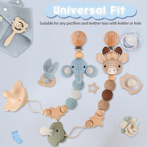 LSTRAGY 2 Pack Pacifier Clips with Deer Elephant Designs