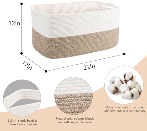 MEGASKET Cotton Rope Storage Basket for Living Room and Kids Room