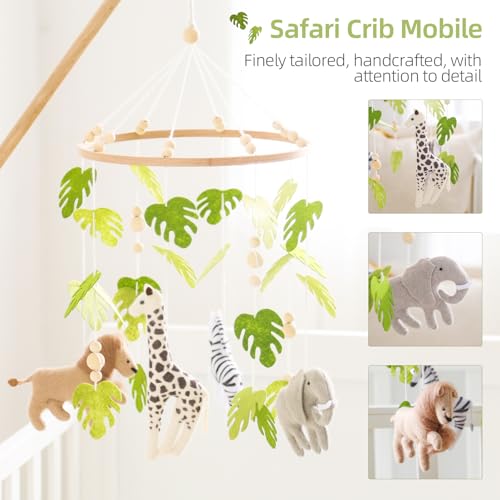 Handmade Jungle Baby Mobile for Crib with Lion Elephant Zebra Giraffe