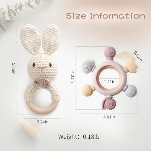 Wooden Baby Rattle Crochet Bunny and Ring Teether Set