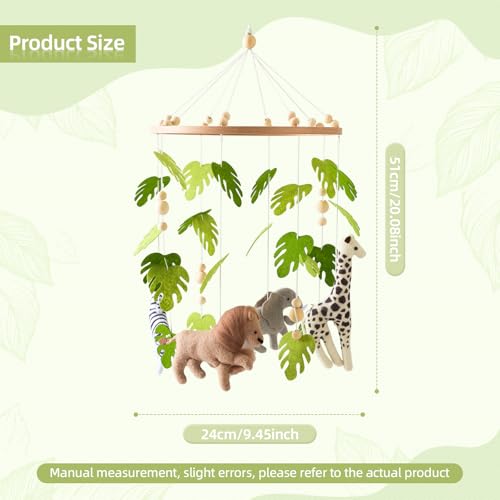 Handmade Jungle Baby Mobile for Crib with Lion Elephant Zebra Giraffe