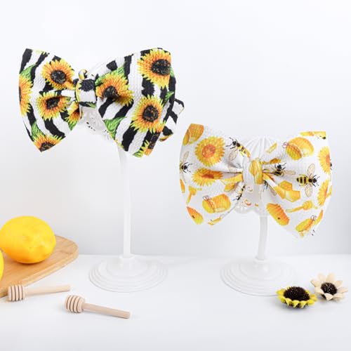 YanJie Baby Girls Headband with Bow Sunflower Printed Wide Elastic Headwrap 2 Count