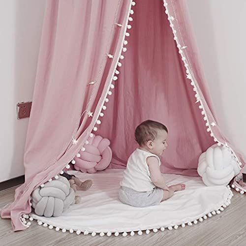 LOAOL Pink Kids Bed Canopy with Pom Pom Decoration