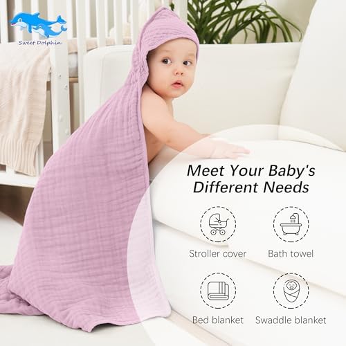 SWEET DOLPHIN Muslin Hooded Bath Towels 2 Pack Light Sakura