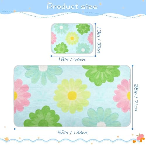 Cooling Floral Peach Blue Baby Mattress Pad Protector 28x52