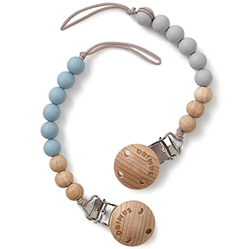 SAMiGO Pacifier Clips 2 Pack - Blue Gray Baby Binky Holders
