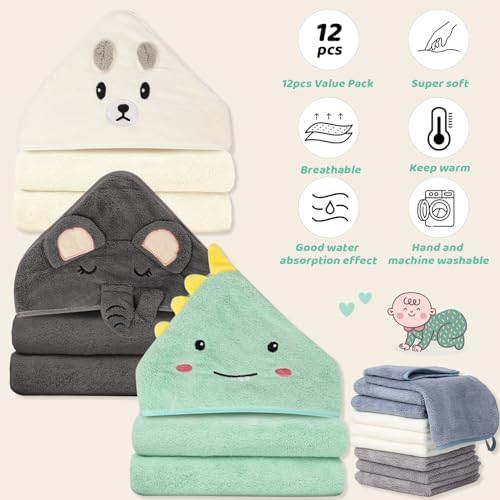Sublaga 31x31 Inch Baby Hooded Towels Set 12Pcs