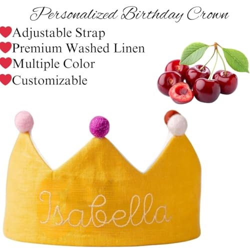 Yellow Birthday Crown with Custom Embroidered Name