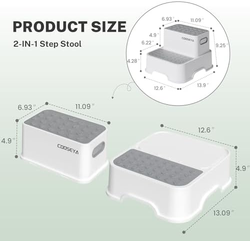 COOSEYA 2 Step Stools for Kids - No-Slip and Cute