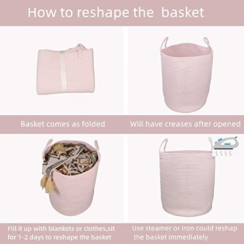 Cotton Rope Laundry Basket Hamper for Girls Kids Baby Nursery Storage