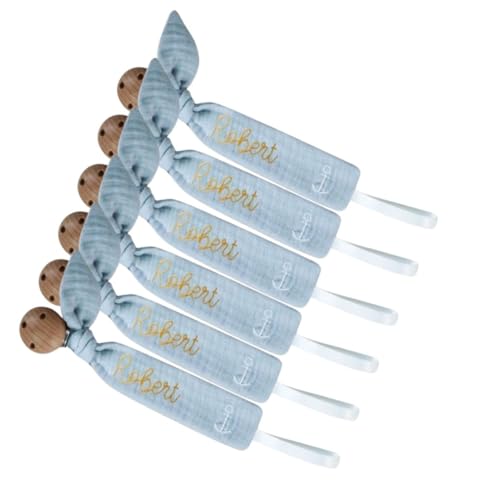 Pacifier Clip Personalized with Embroidery 6inch x 1inch Grey